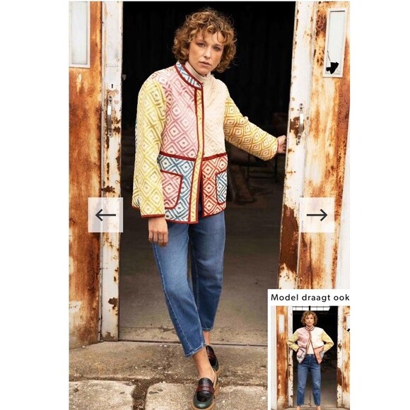 FRNCH Paris Multicolour Patchwork Diamond Quilted Jacket XS Boho Indie Retro - Picture 3 of 14